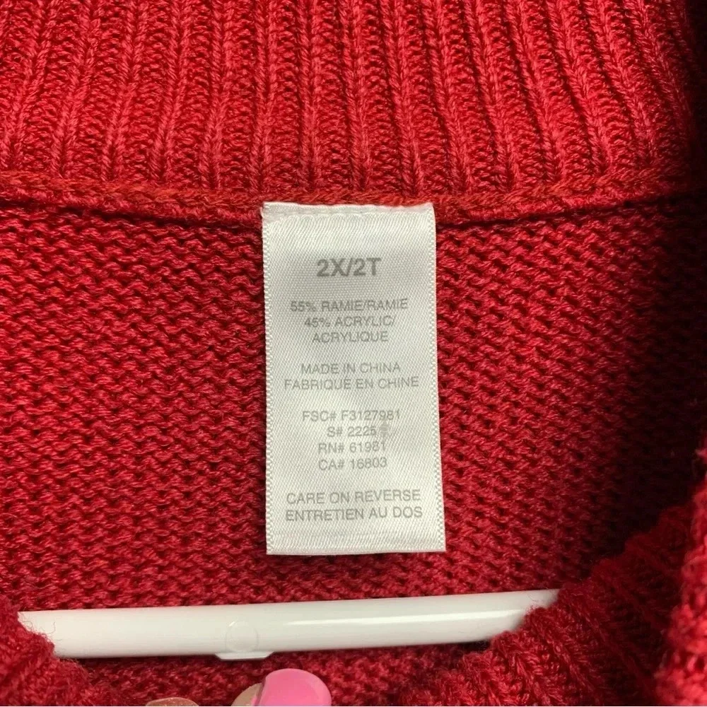 Christmas zip up sweater size 2X red with sequins snowflake themed